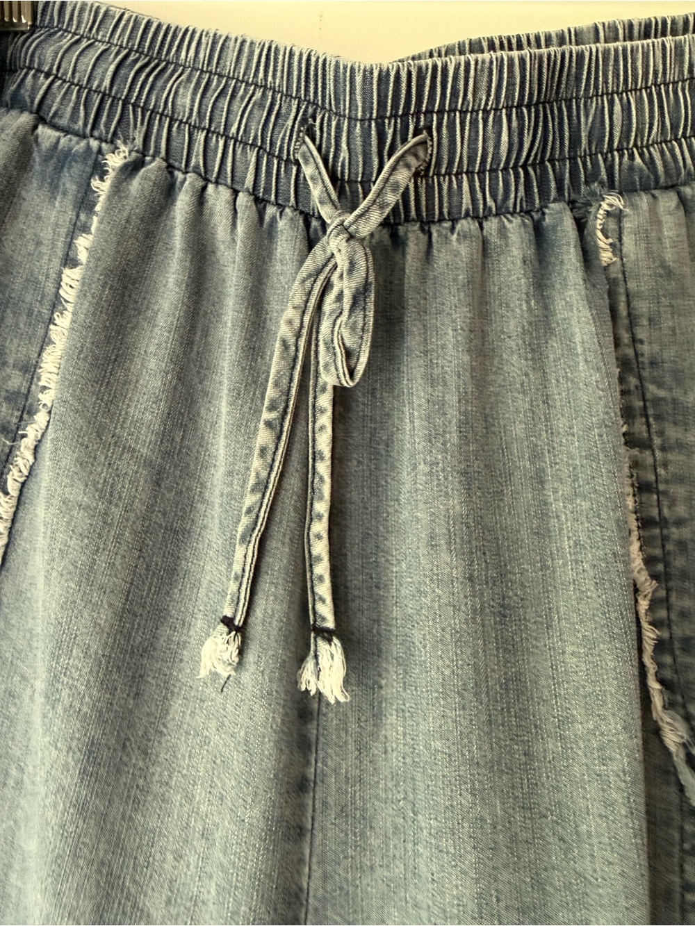 Easel Frayed Edge Design Tencel Wide-Leg Soft Pants in Faded Blue, Size 2X - Picture 4 of 11